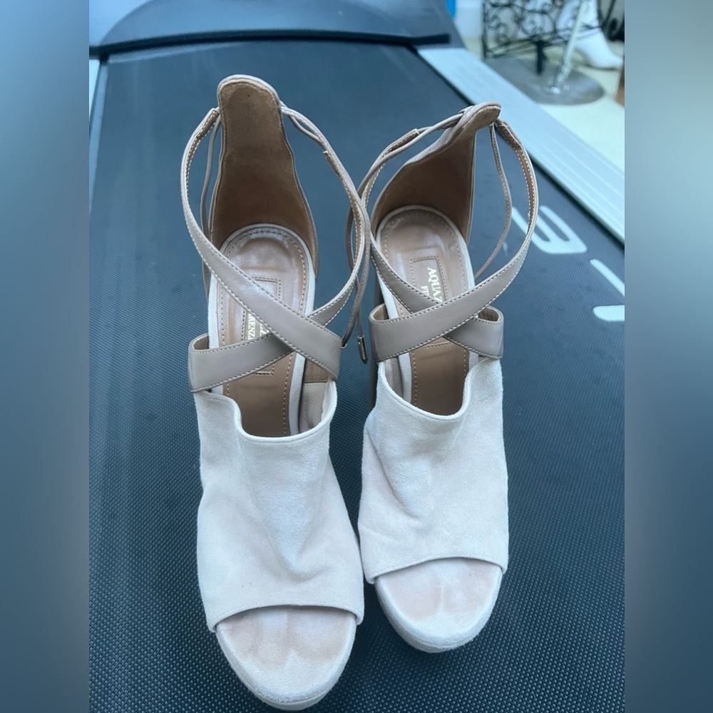 🔴🆑Authentic AQUAZZURA Kayla Platoteau Sued $ Leather. Shoes 🆑🔴 - Picture 4 of 11